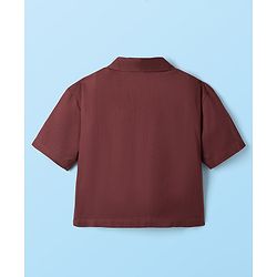 Pine Kids Cotton Woven Half Sleeves Shirt & Trousers Set with Tropical Theme Print - Maroon & White