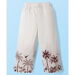 Pine Kids Cotton Woven Half Sleeves Shirt & Trousers Set with Tropical Theme Print - Maroon & White