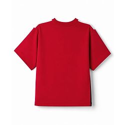 Pine Kids Looper Knit Half Sleeves T-Shirt & Joggers Set with Cut & Sew Design - Red