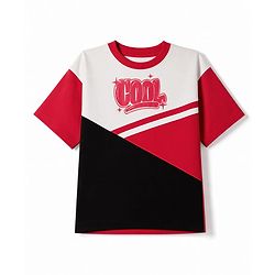 Pine Kids Looper Knit Half Sleeves T-Shirt & Joggers Set with Cut & Sew Design - Red