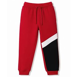 Pine Kids Looper Knit Half Sleeves T-Shirt & Joggers Set with Cut & Sew Design - Red