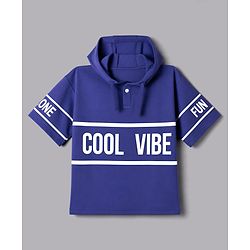 Pine Kids Looper Knit Half Sleeves Cool Vibe Printed Hooded Sweatshirt & Jogger set - Royal Blue