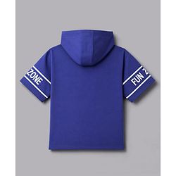 Pine Kids Looper Knit Half Sleeves Cool Vibe Printed Hooded Sweatshirt & Jogger set - Royal Blue