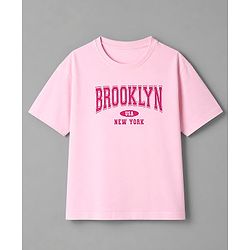 Pine Kids Cotton Looper Knit Half Sleeves Text Printed Top & Pant Set - Light Pink & Orange