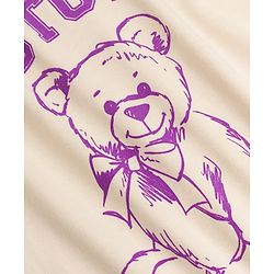 Pine Kids Cotton Looper Knit Half Sleeves Bear Printed Top & Track Pant Set - White & Purple