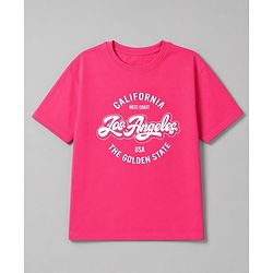 Pine Kids Cotton Looper Knit a Half Sleeves Text Printed Top & Pant Set - Dark Pink