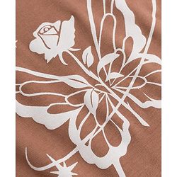 Pine Kids Cotton Looper Knit Half Sleeves Butterfly & Rose Printed Top & Track Pant Set - Tan