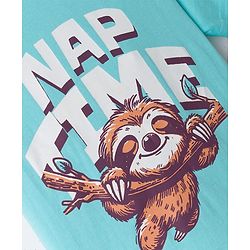 Pine Kids Cotton Knit Half Sleeves Text & Sloth Printed T-Shirt & Pyjama Night Suit - Light Blue