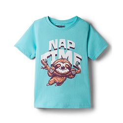 Pine Kids Cotton Knit Half Sleeves Text & Sloth Printed T-Shirt & Pyjama Night Suit - Light Blue