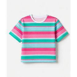 Pine Kids Cotton Knit Half Sleeves Striped T-Shirt - Dark Pink