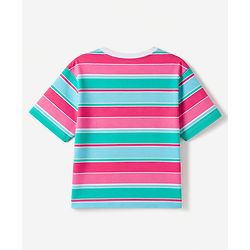 Pine Kids Cotton Knit Half Sleeves Striped T-Shirt - Dark Pink