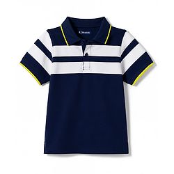 Pine Kids 100% Cotton Knit Half Sleeves Striped Polo T-Shirt - Navy Blue