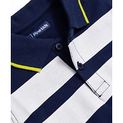 Pine Kids 100% Cotton Knit Half Sleeves Striped Polo T-Shirt - Navy Blue