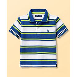 Pine Kids 100% Cotton Knit Half Sleeves Striped Polo T-Shirt - Multicolor