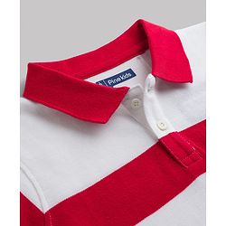 Pine Kids 100% Cotton Knit Half Sleeves Striped & Sports Theme Printed Polo T-Shirt - Blue & Red