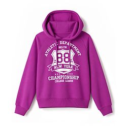 Pine Kids Cotton Knit Hooded Sweatshirt with Full Sleeves and Varsity Print - Purple
