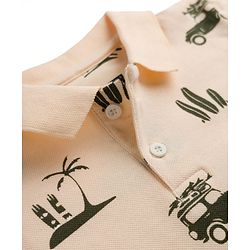 Pine Kids Cotton Knit Half Sleeves Polo T-Shirt with Beach Theme Print - Pink