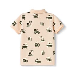 Pine Kids Cotton Knit Half Sleeves Polo T-Shirt with Beach Theme Print - Pink