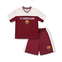 Pine Active Knit Half Raglan Sleeves FC Barcelona Printed T-Shirt with Shorts Football Set - Maroon & White