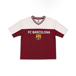 Pine Active Knit Half Raglan Sleeves FC Barcelona Printed T-Shirt with Shorts Football Set - Maroon & White