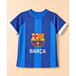 Pine Active Knit Half Raglan Sleeves Striped & Text Printed T-Shirt & Shorts Football Set - Blue