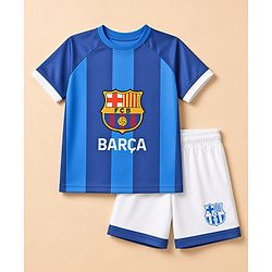 Pine Active Knit Half Raglan Sleeves Striped & Text Printed T-Shirt & Shorts Football Set - Blue