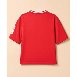 Pine Active Knit Drop Shoulder Half Sleeves Printed T-Shirt & Shorts Football Set - Red