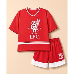 Pine Active Knit Drop Shoulder Half Sleeves Printed T-Shirt & Shorts Football Set - Red