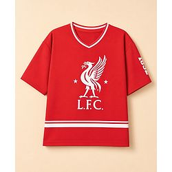 Pine Active Knit Drop Shoulder Half Sleeves Printed T-Shirt & Shorts Football Set - Red