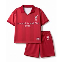 Pine Active Knit Half Sleeves Liverpool Fan Club Printed T-Shirt & Shorts Football Jersey Set - Maroon