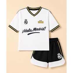 Pine Active Knit Half Sleeves Text T-Shirt & Shorts Football Set - White & Black