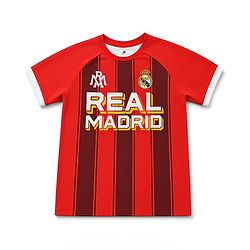 Pine Active Knit Half Raglan Sleeves Real Madrid Printed T-Shirt with Shorts Football Set - Red