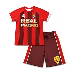 Pine Active Knit Half Raglan Sleeves Real Madrid Printed T-Shirt with Shorts Football Set - Red