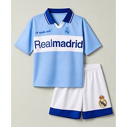 Pine Active Knit Half Sleeves Realmadrid Polo Tee with Shorts Football Set  -Light Blue