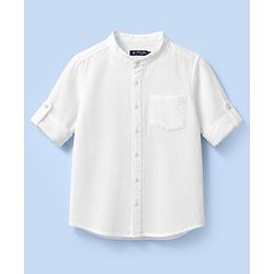 Pine Kids Cotton Woven Full Sleeves Solid Shirt with Mandarin Collar - White