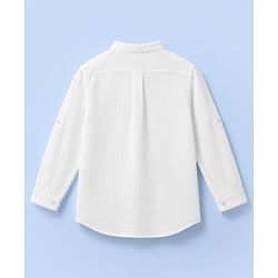 Pine Kids Cotton Woven Full Sleeves Solid Shirt with Mandarin Collar - White
