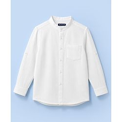 Pine Kids Cotton Woven Full Sleeves Solid Shirt with Mandarin Collar - White