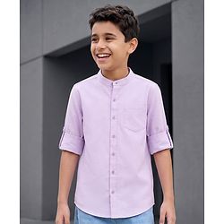 Pine Kids Cotton Woven Full Sleeves Solid Shirt with Mandarin Collar - Purple