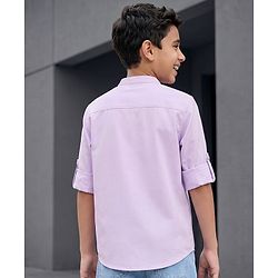 Pine Kids Cotton Woven Full Sleeves Solid Shirt with Mandarin Collar - Purple
