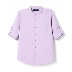 Pine Kids Cotton Woven Full Sleeves Solid Shirt with Mandarin Collar - Purple