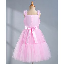 Pine Kids Mesh Woven Sleeveless Party Dress With Sequin Detailing & Floral Applique - Light Pink