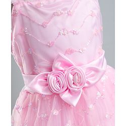 Pine Kids Mesh Woven Sleeveless Party Dress With Sequin Detailing & Floral Applique - Light Pink