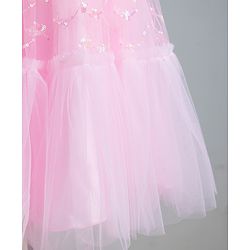 Pine Kids Mesh Woven Sleeveless Party Dress With Sequin Detailing & Floral Applique - Light Pink