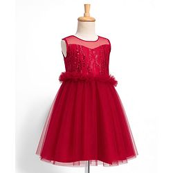 Pine Kids Mesh Woven Sleeveless Party Dress With Sequin Detailing - Dark Pink