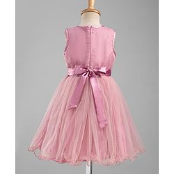 Pine Kids Mesh Woven Sleeveless Party Dress With Floral Applique & Embroidery - Pink & White