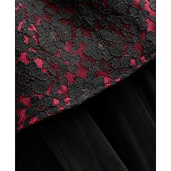 Pine Kids Mesh Woven Half Sleeves Peter Pan Collared Party Dress With Floral Lace Detailing - Dark Pink