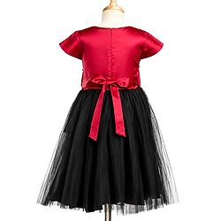 Pine Kids Mesh Woven Half Sleeves Peter Pan Collared Party Dress With Floral Lace Detailing - Dark Pink
