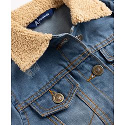Pine Kids 100% Cotton Woven Full Sleeves Washed Denim Jacket With Fur Collar - Light Blue
