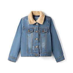 Pine Kids 100% Cotton Woven Full Sleeves Washed Denim Jacket With Fur Collar - Light Blue