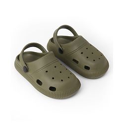 Pine Kids Back Strap Closure Solid Clogs - Olive Green